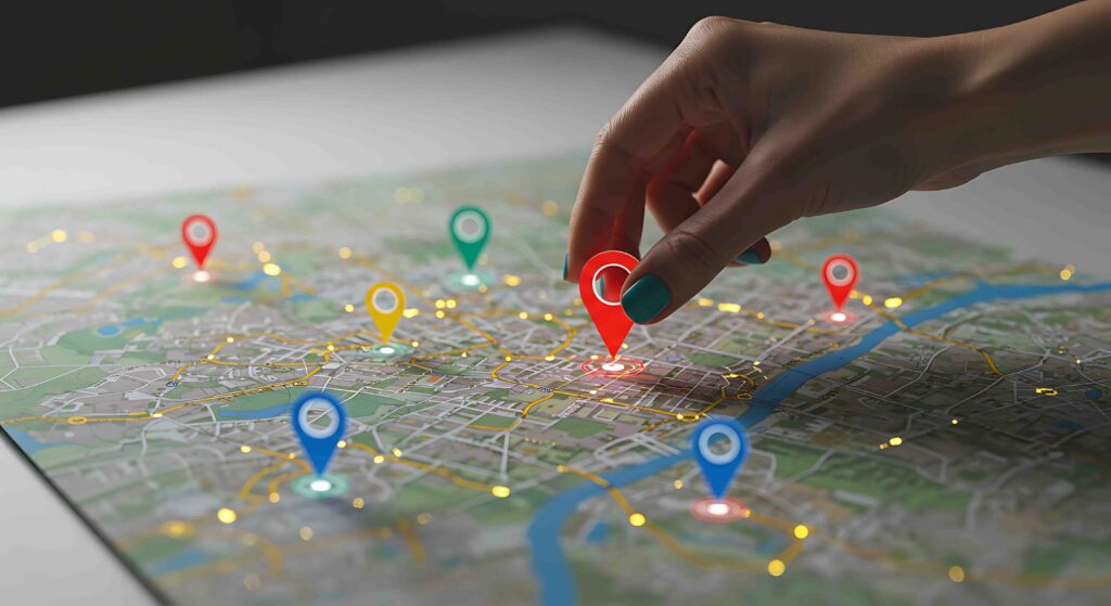 digital map with a woman's hand